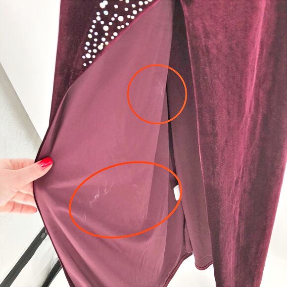 City Studio Womens Off The Shoulder Rhinestone Long Dress 16W Burgundy Slit NWT - Picture 6 of 8